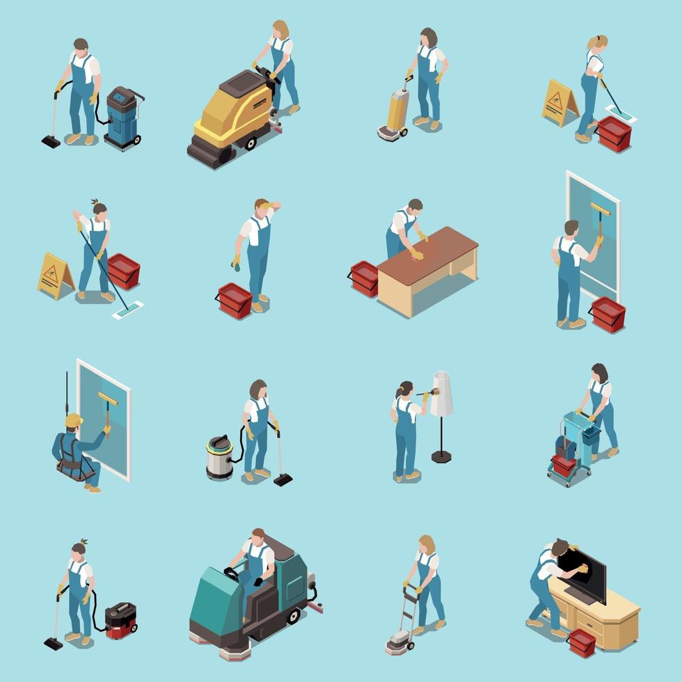 Professional Cleaning Isometric Set Vector Illustration