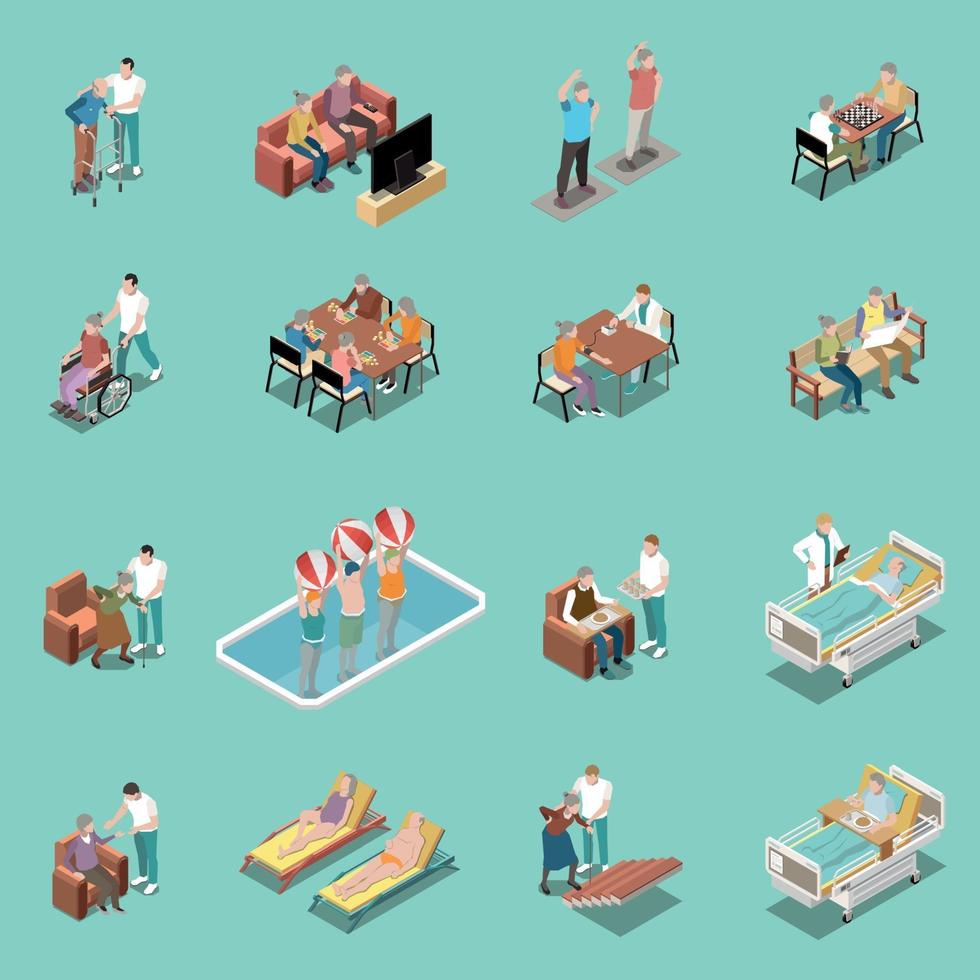 Nursing Home Isometric Set Vector Illustration