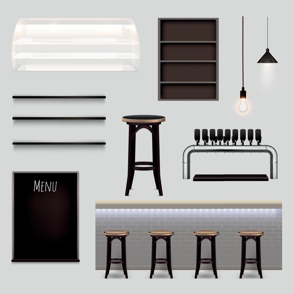 Bar Interior Elements Realistic Set Vector Illustration