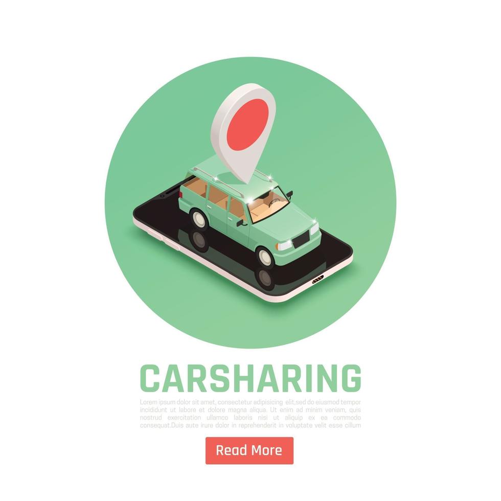 Ilustración de vector de fondo redondo isométrico de carsharing