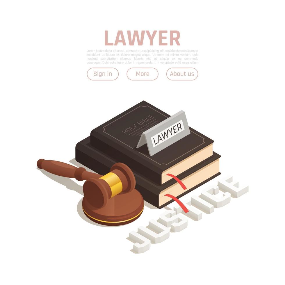 Isometric Lawyer Hammer Background Vector Illustration