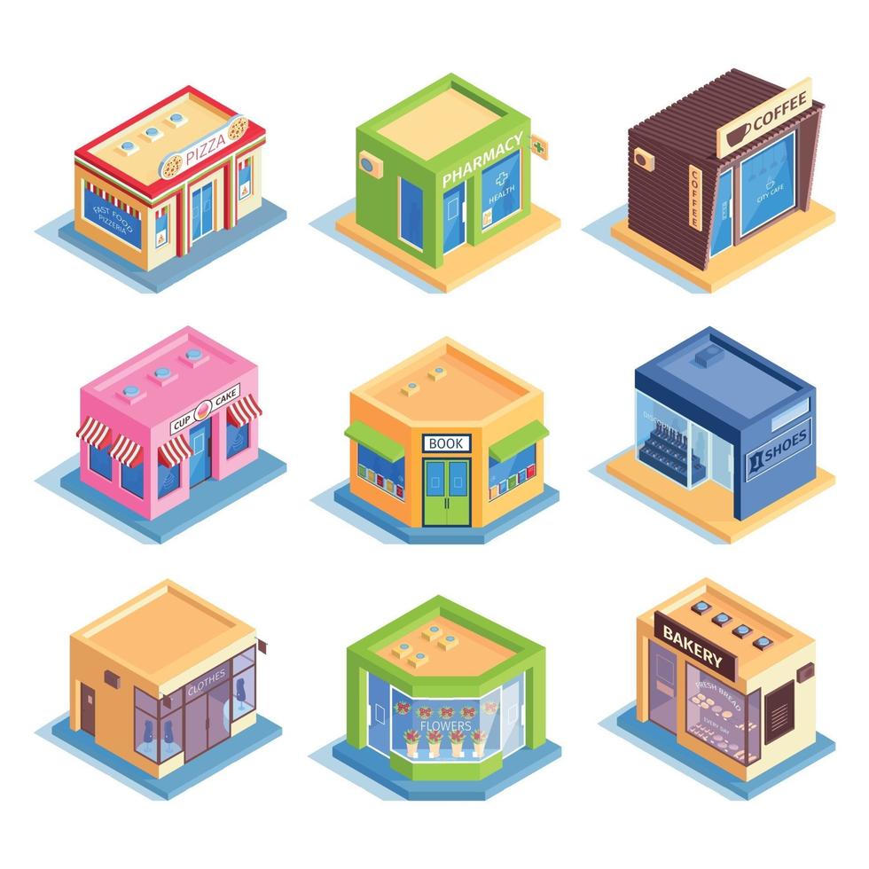 Isometric Shops Set Vector Illustration