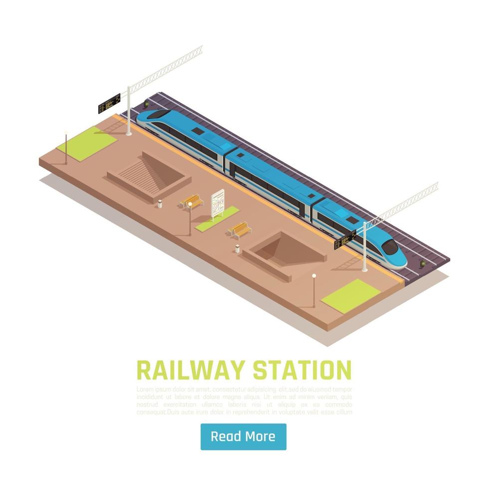 Train Station Isometric Background Vector Illustration