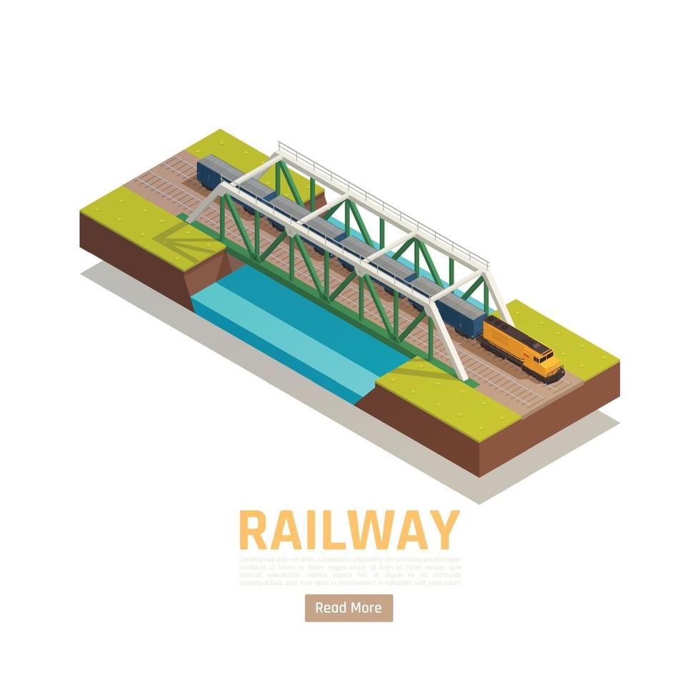 Isometric Railway Bridge Background Vector Illustration