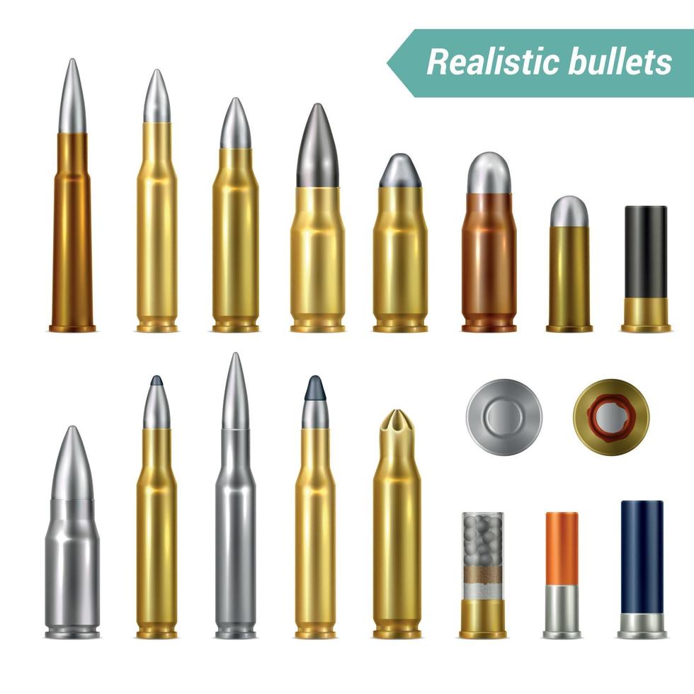 Bullets And Cartridges Realistic Set Vector Illustration