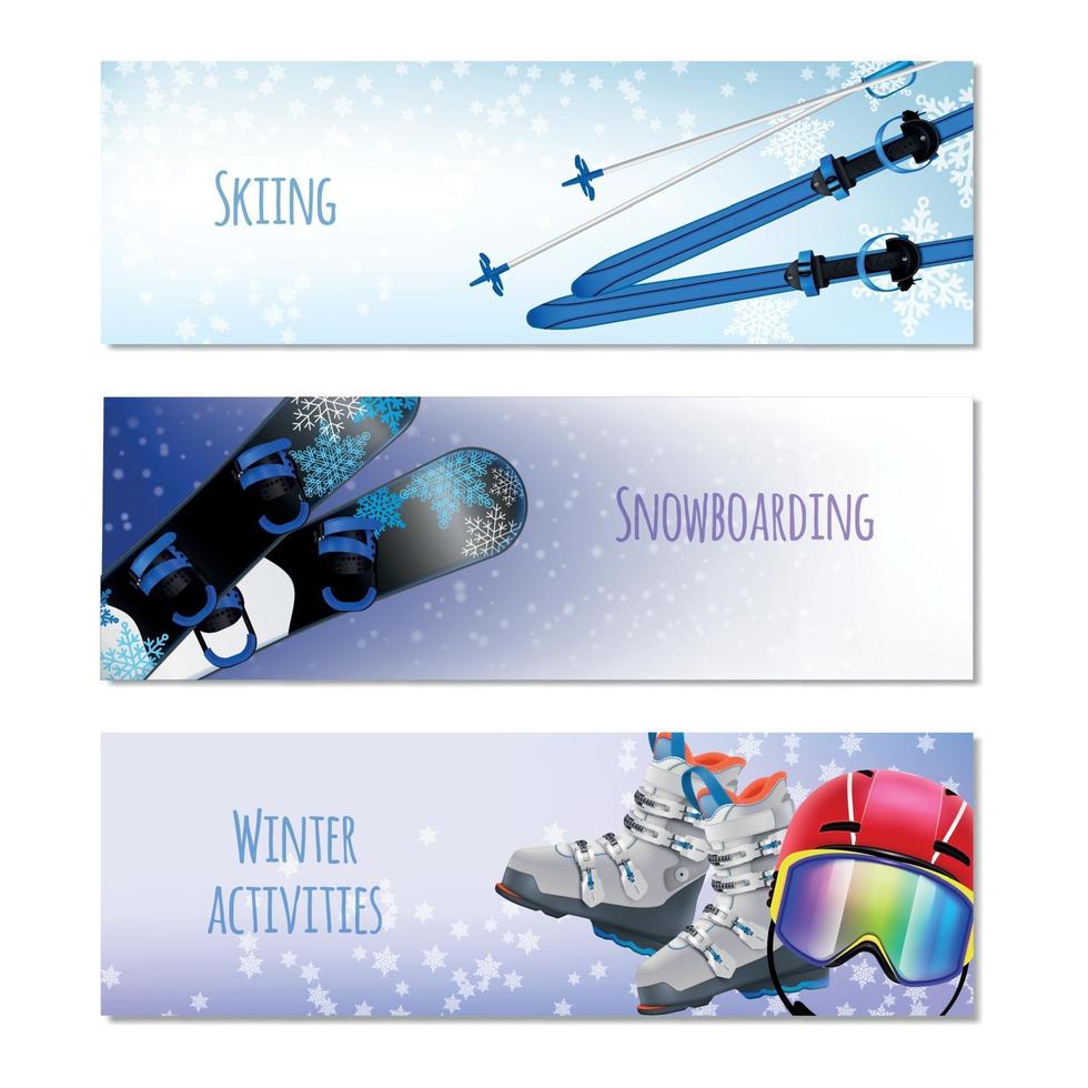 Winter Activities Realistic Banners Vector Illustration