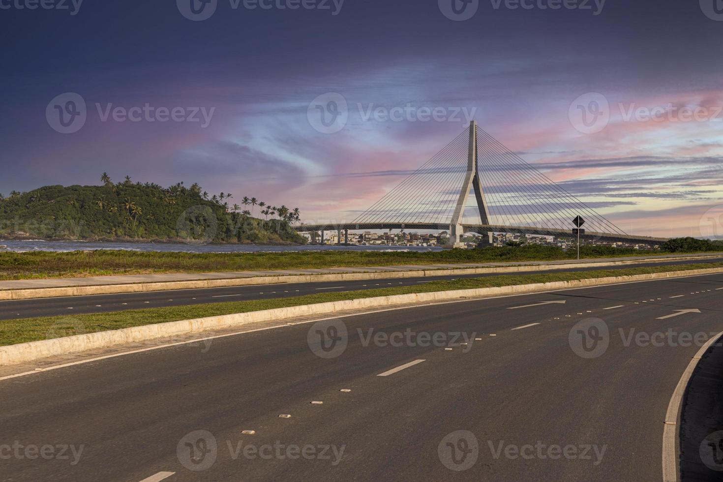 Beautiful Sunset in front of Ilheus-Pontal Bridge. photo