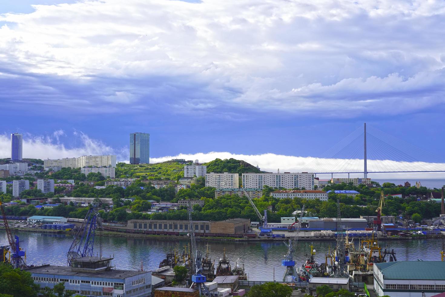 Landscape with a view of the Russian Bridge. Vladivostok photo