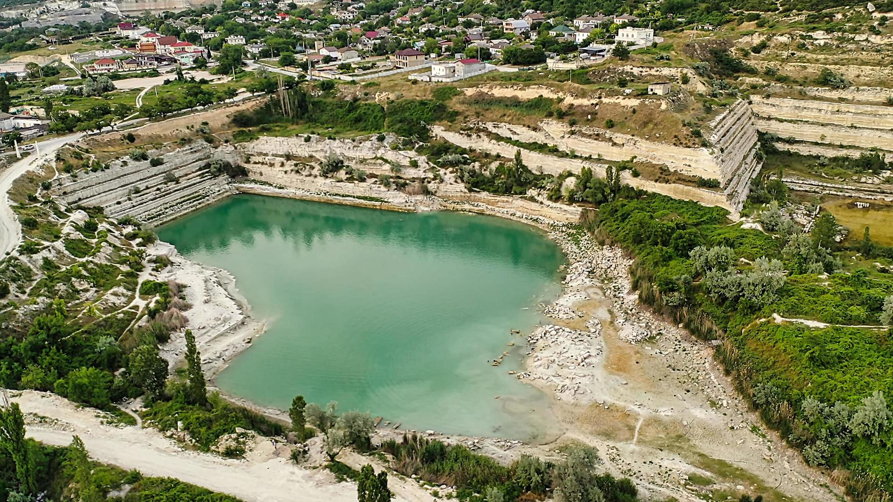 Aerial view of the St. Klimentovsky limestone lake. Inkerman photo