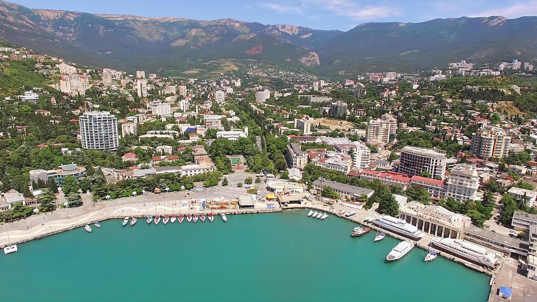 Aerial photography of the seaside resort town by the sea. photo