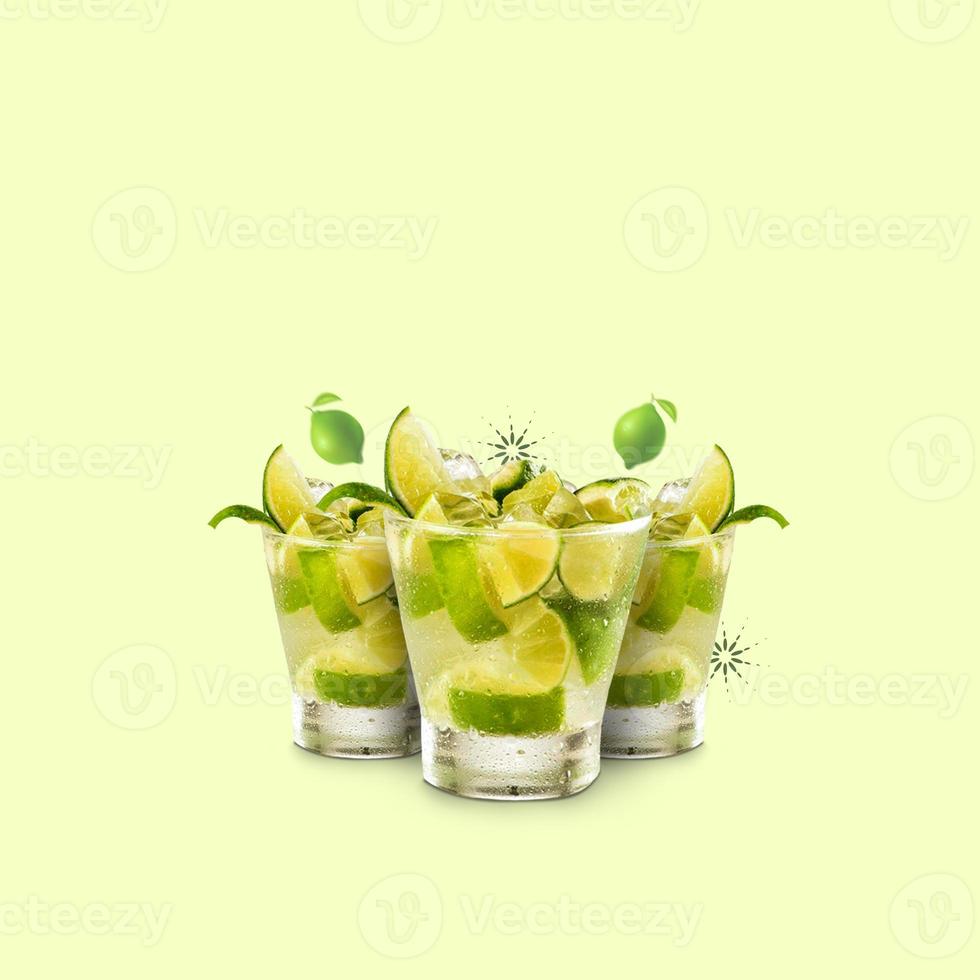 Three glasses of orange juice and cut orange fruit photo