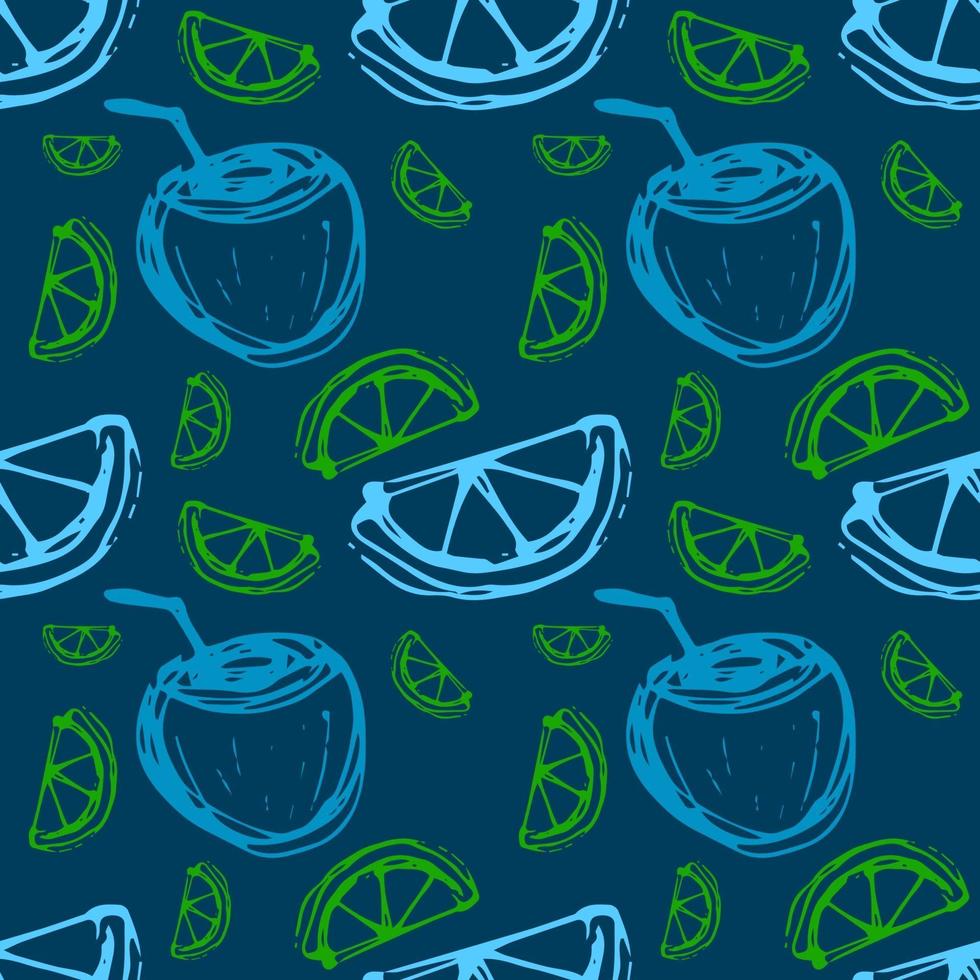 coconut cocktail lime seamless pattern vector
