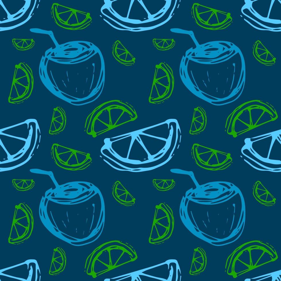 coconut cocktail lime seamless pattern vector