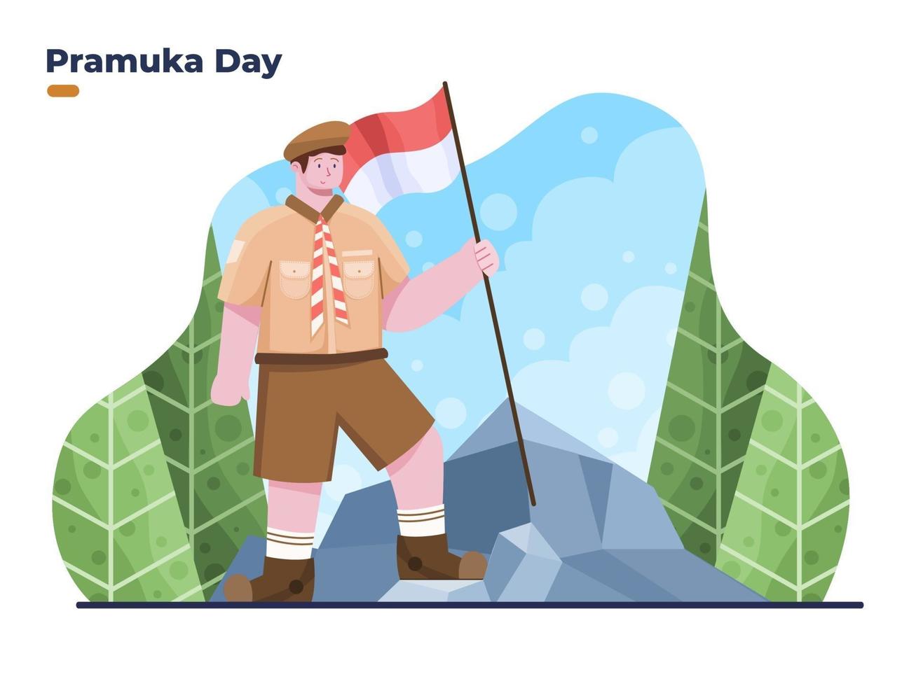 14 de agosto celebre el día pramuka de indonesia o la ilustración del día scout vector