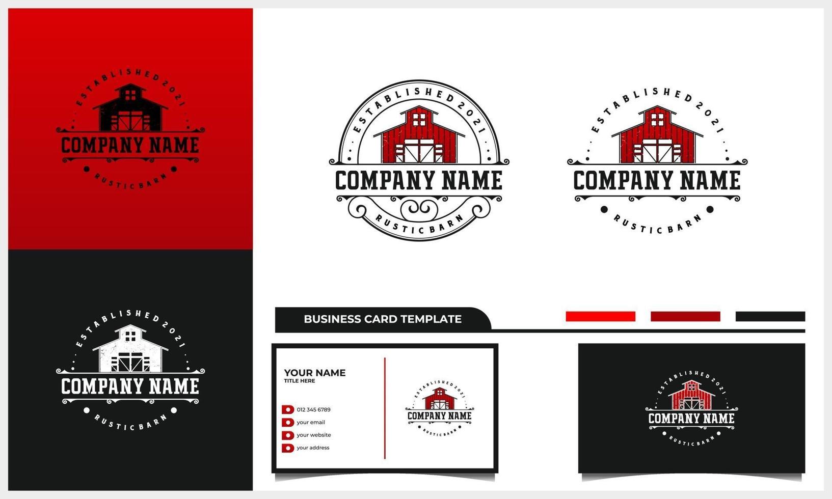 rustic stamp and vintage barn logo with business card template vector