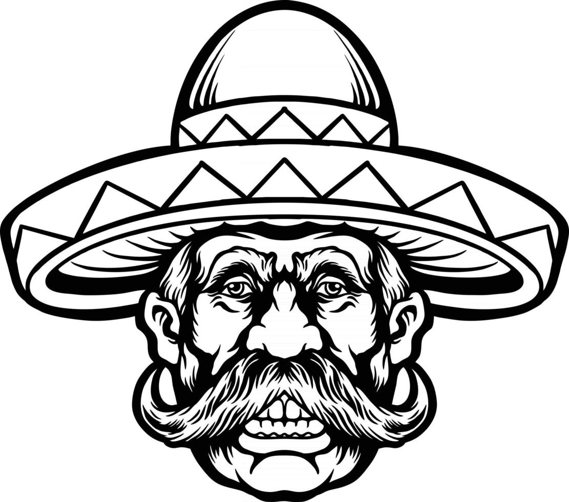 Cinco de mayo man with sombrero hat character Silhouette vector