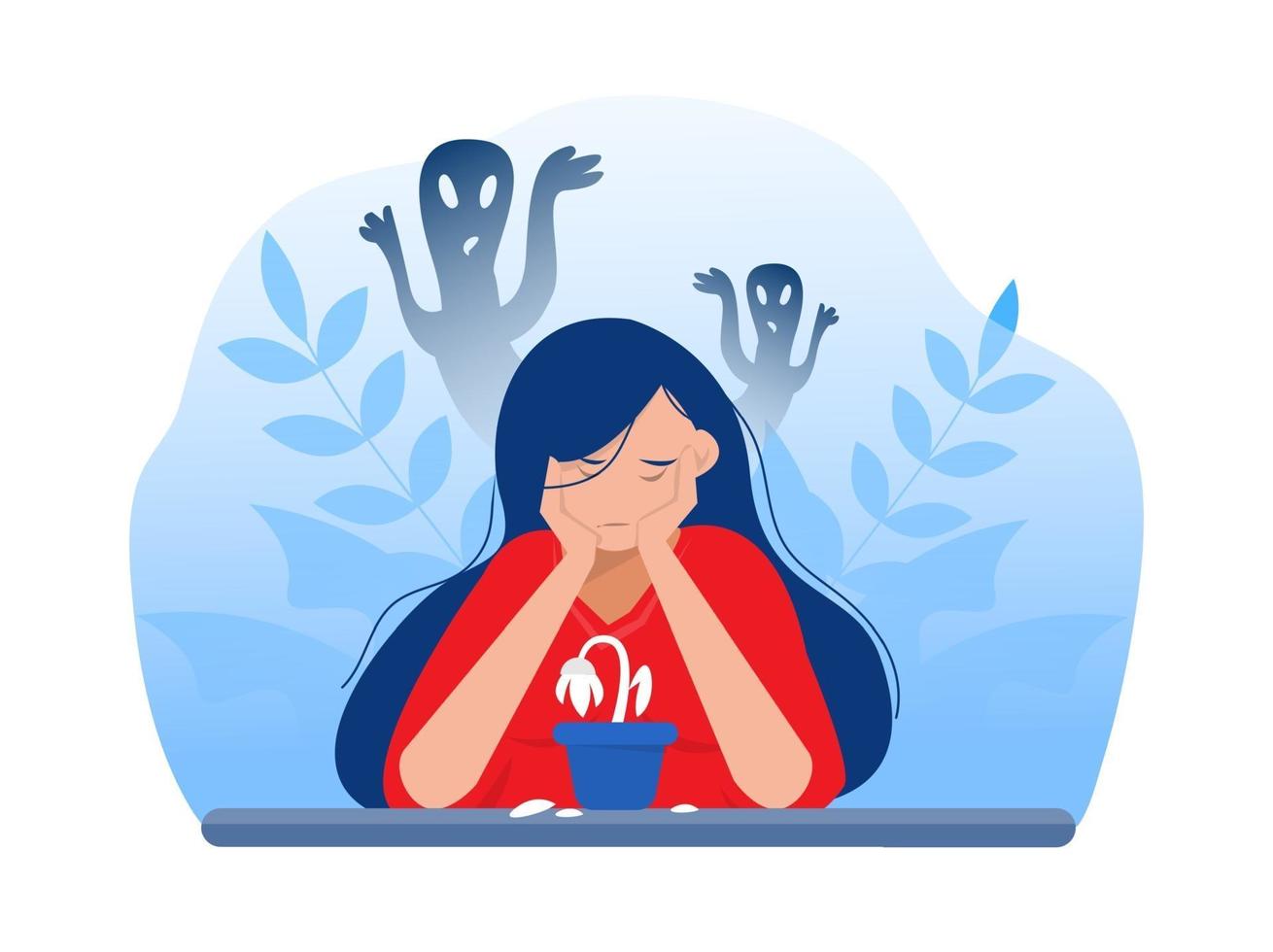 Depressed girl with anxiety vector