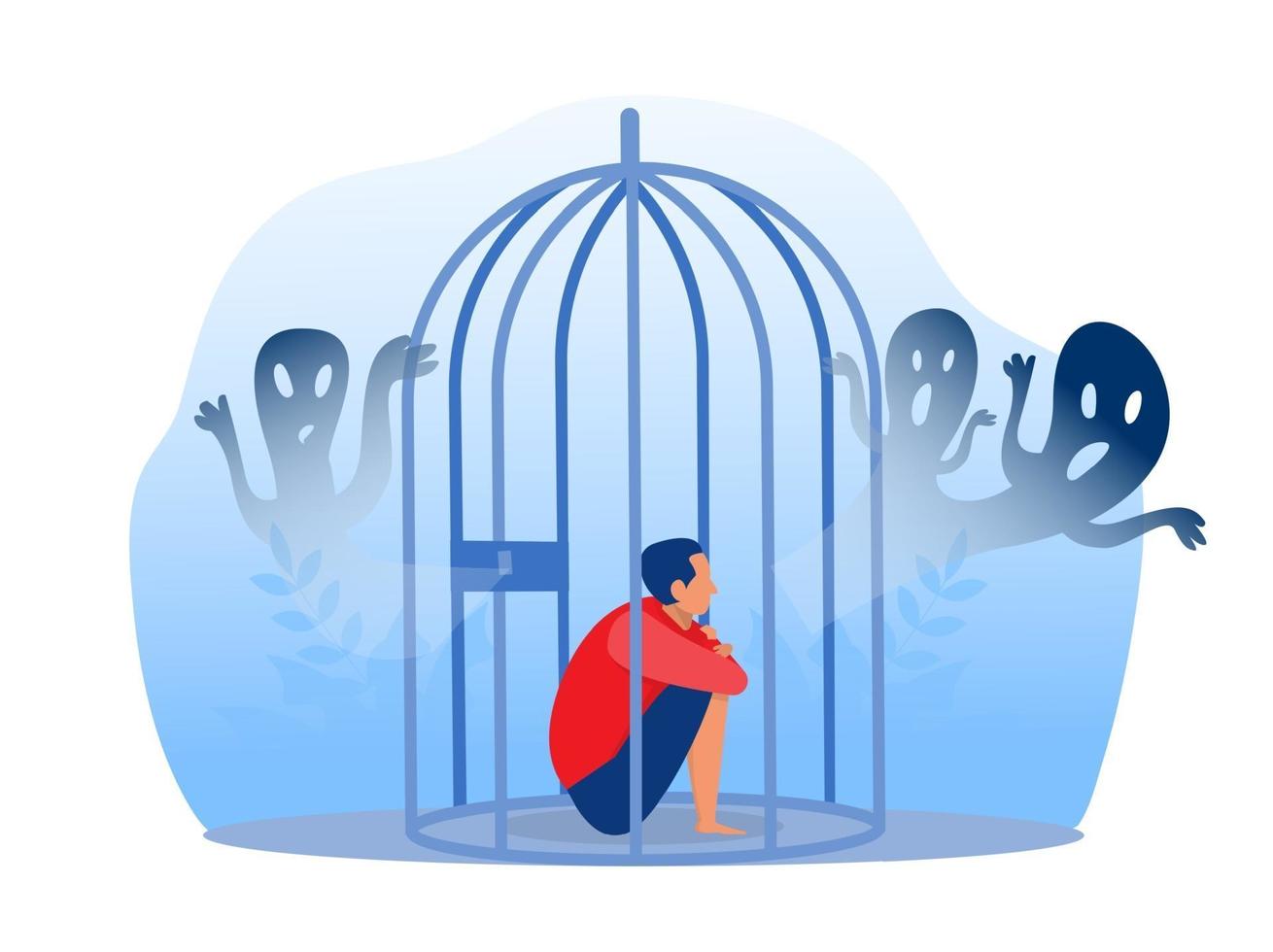 Depressed boy in prison with anxiety vector