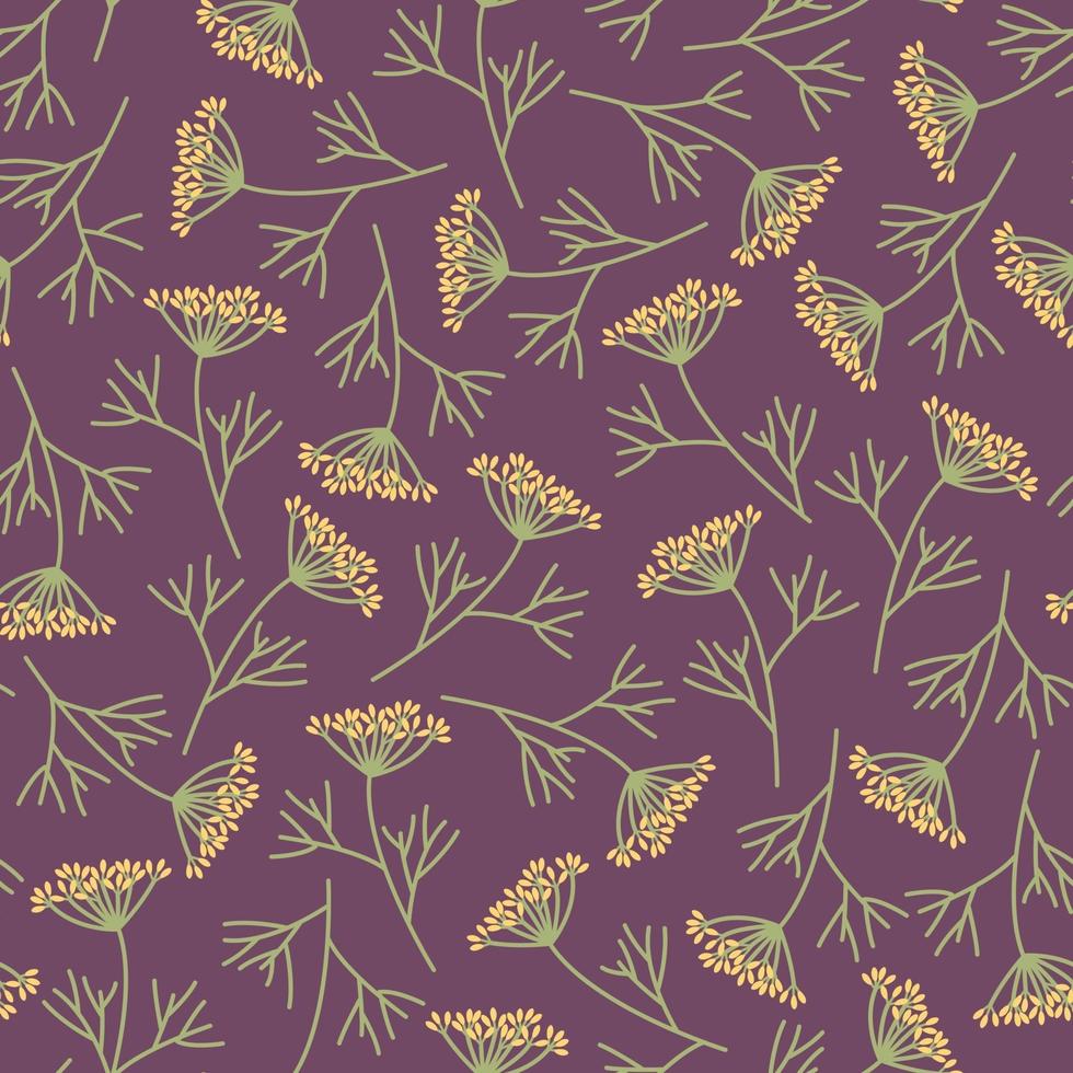 Dill branches seamless pattern on a purple background vector