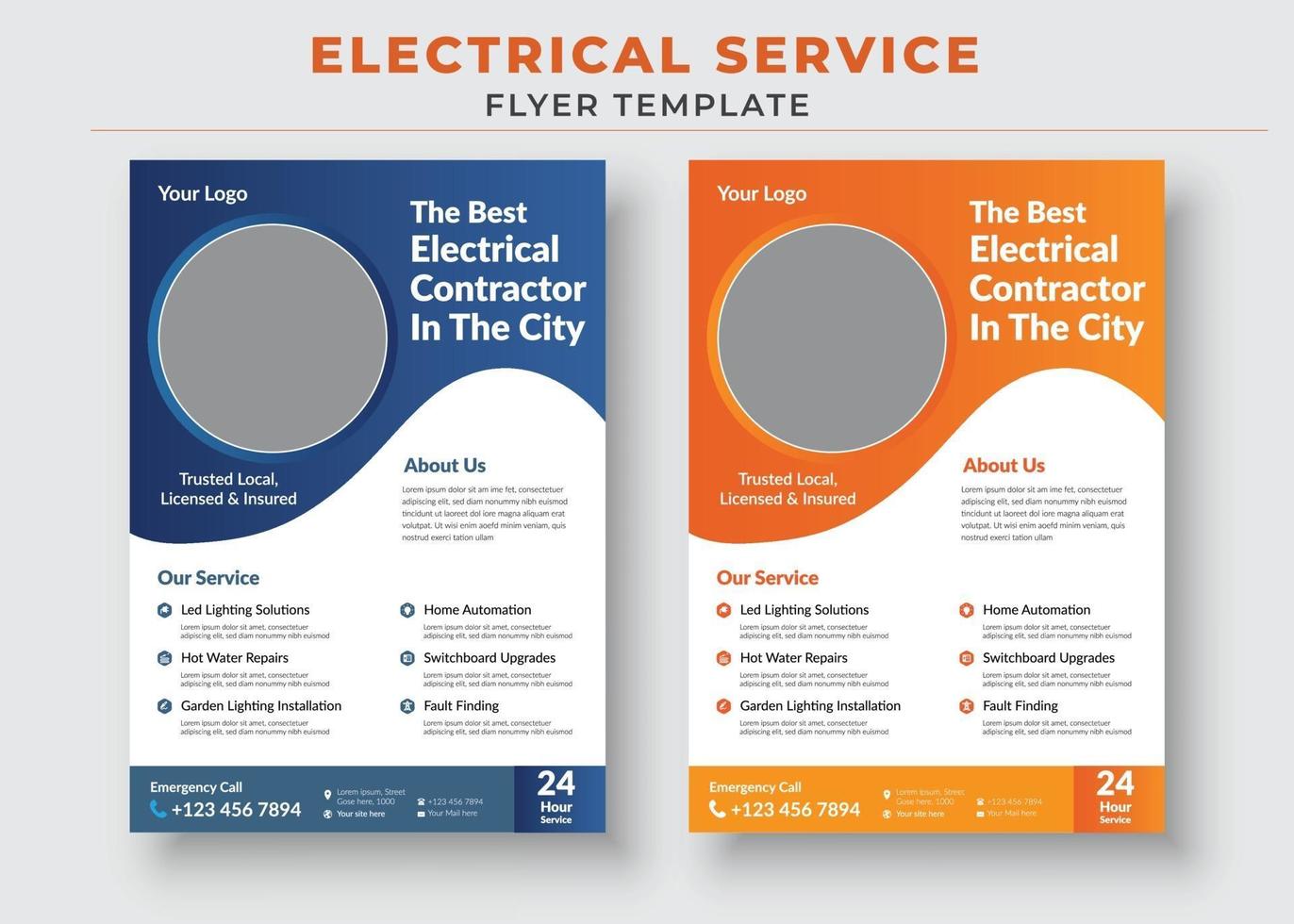 folleto de servicio de electricista y plantilla de póster vector