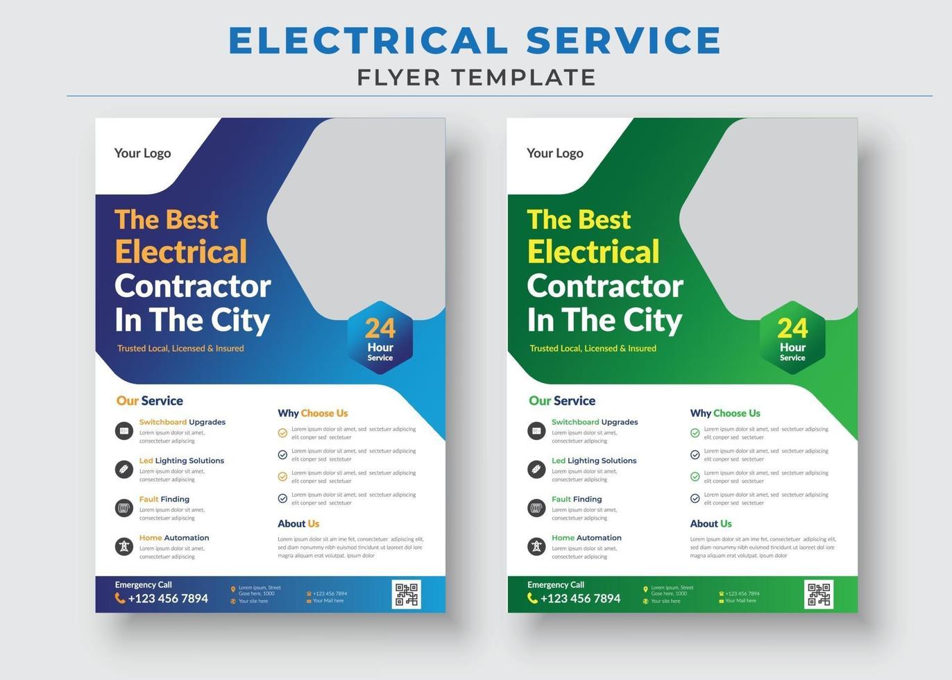 folleto de servicio de electricista y plantilla de póster vector
