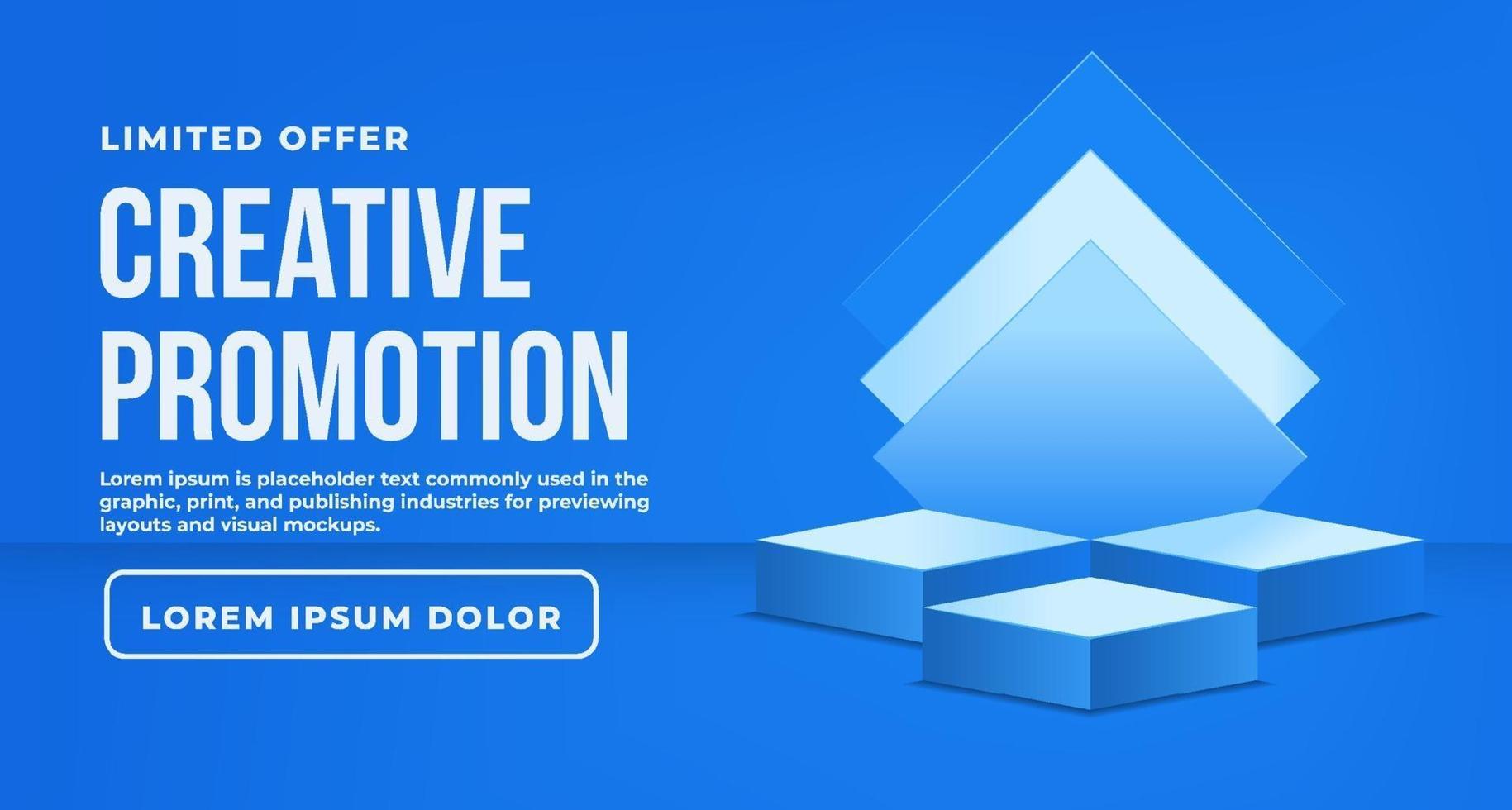 Blue background promotion with podium vector