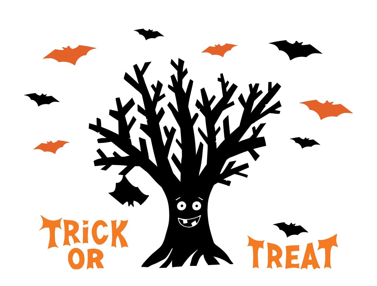 Dry funny tree with hanging bat and flying bats Trick or treat vector