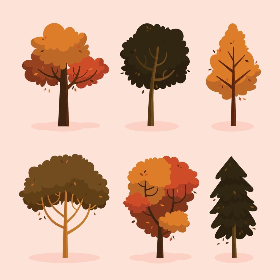 colorida colección de iconos de árboles otoñales vector