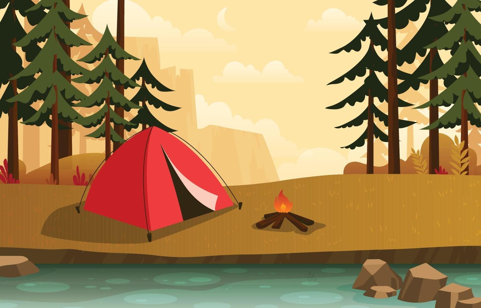 Camping Near the River in Autumn Season vector