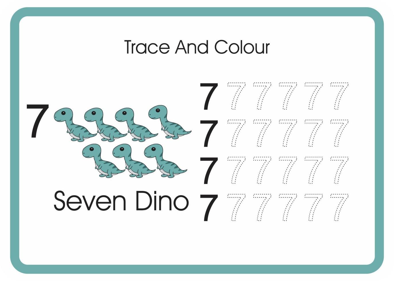 count trace and colour dino  number 7 vector