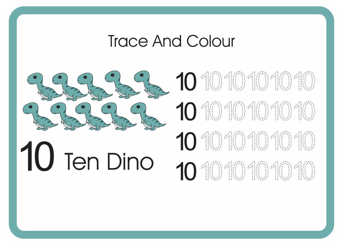 count trace and colour dino  number 10 vector