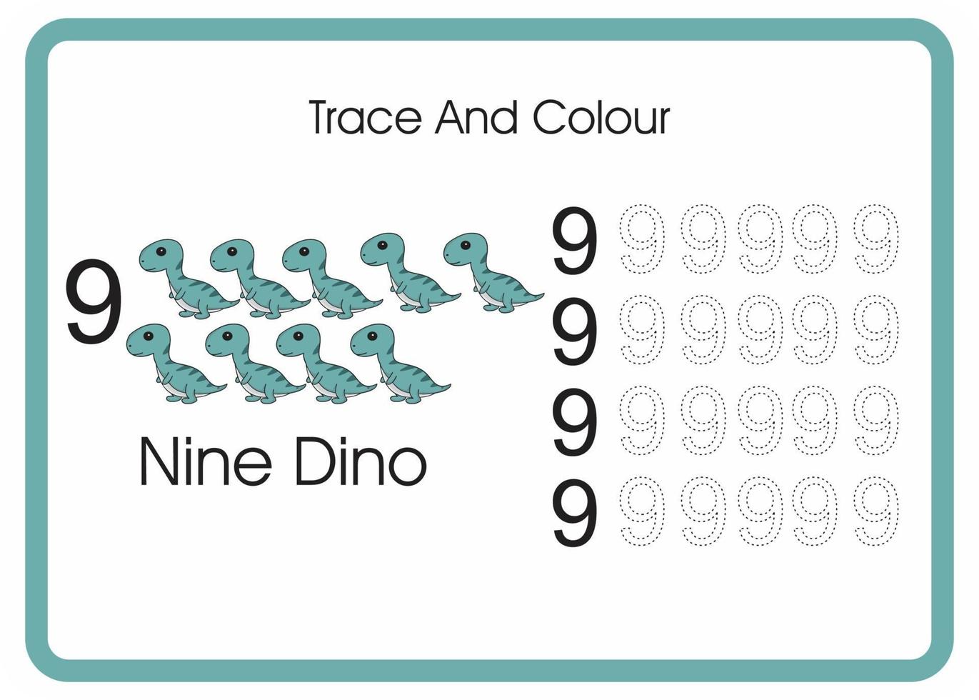 contar el rastro y el color dino número 9 vector