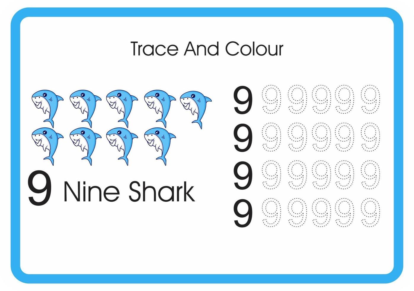 count trace and colour sharks number 9 vector