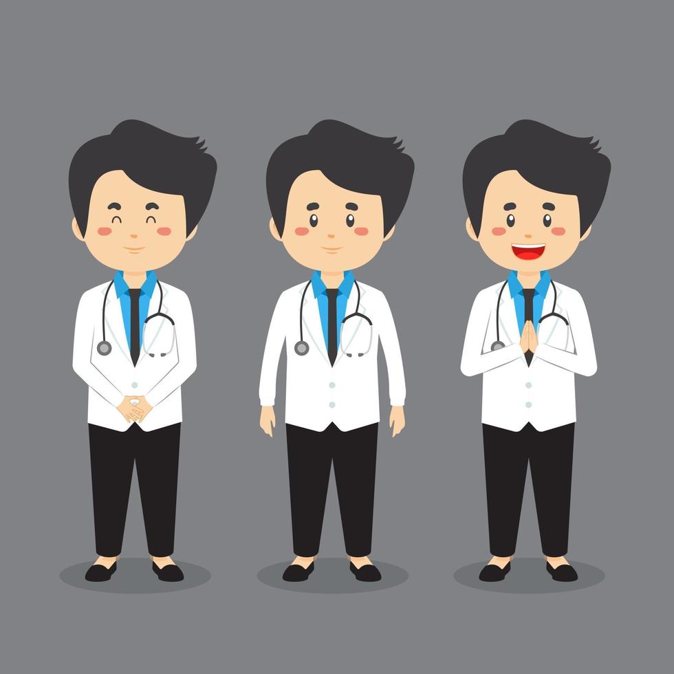 personaje médico con varias expresiones. vector