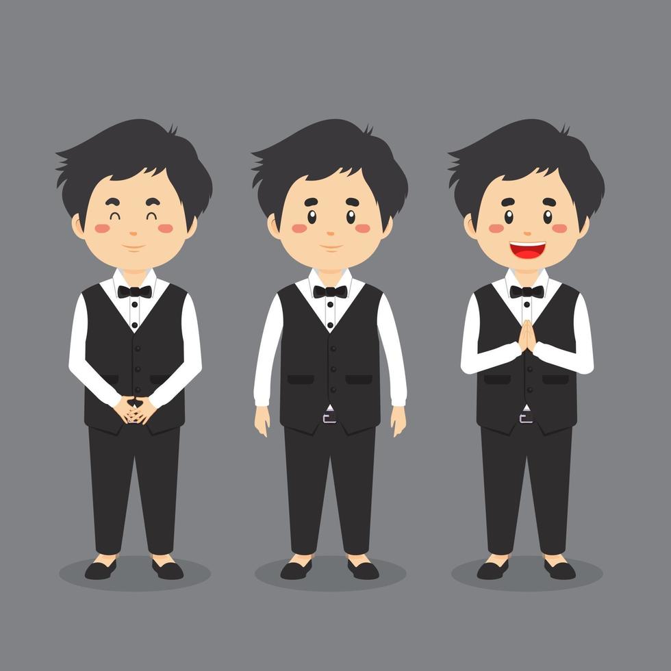 Waiter Character with Various Expression vector