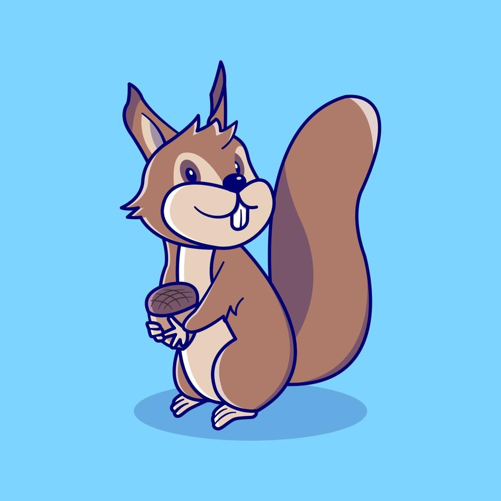 Cute cartoon squirrel holding nut vector