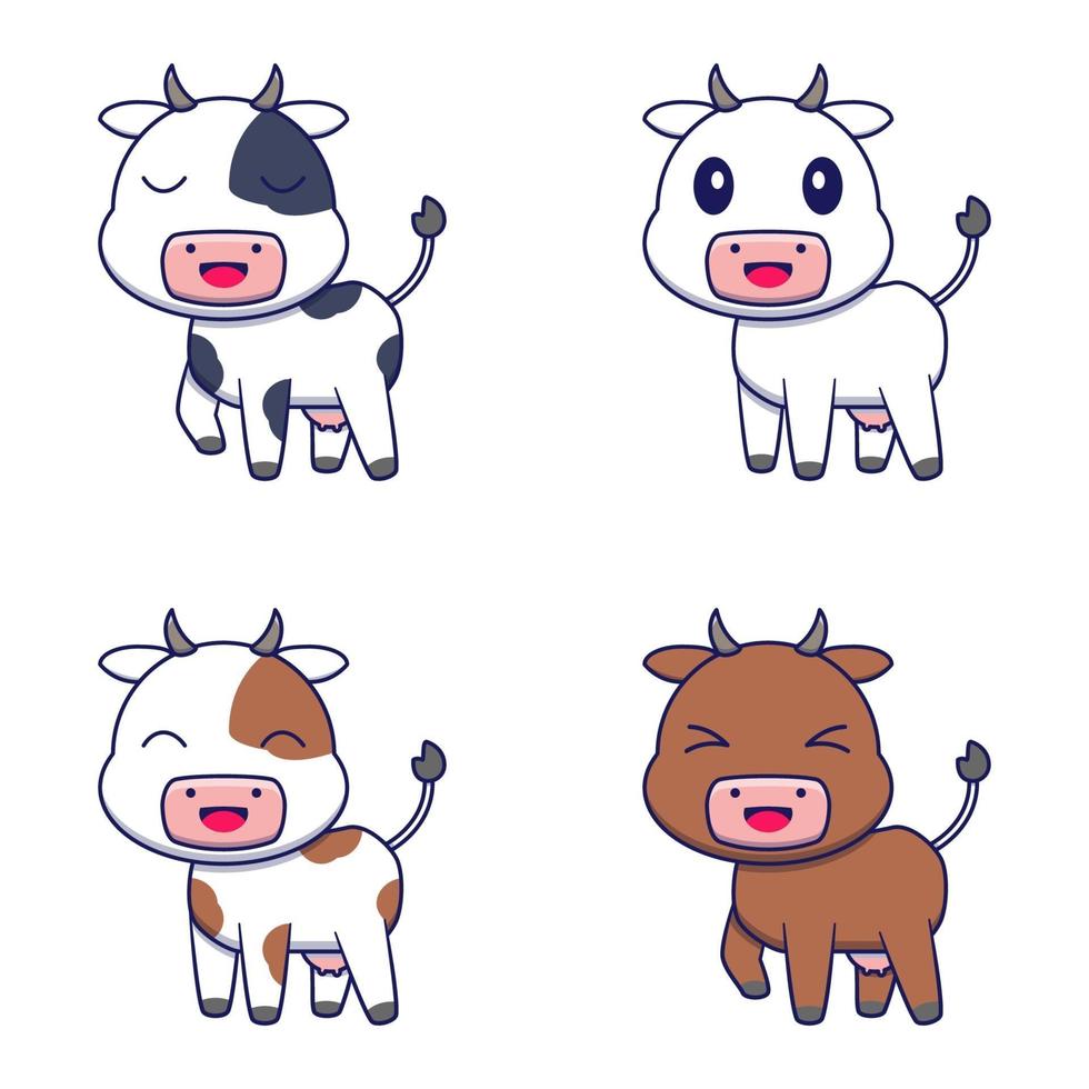 Cows of different colors on white background vector