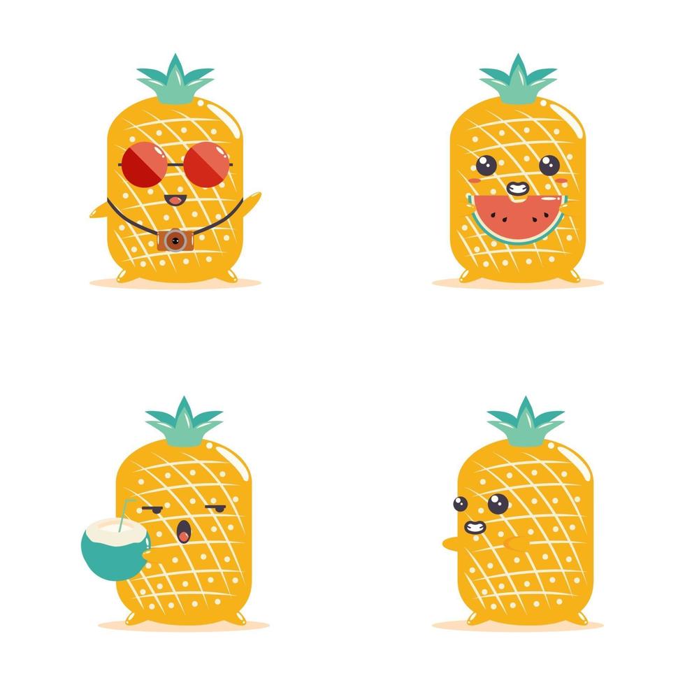 ejemplo lindo del personaje de dibujos animados de la piña vector