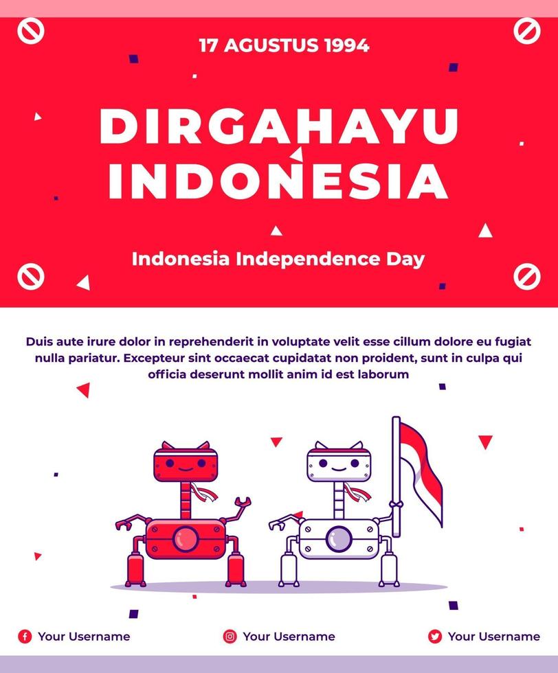 Indonesian independence greeting card with Indonesian flag vector