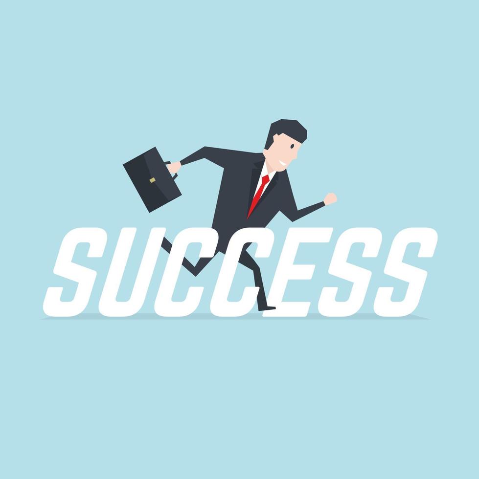 Businessman running with success message. vector