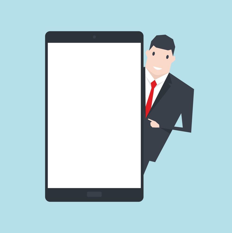 Businessman standing with blank screen tablet. vector