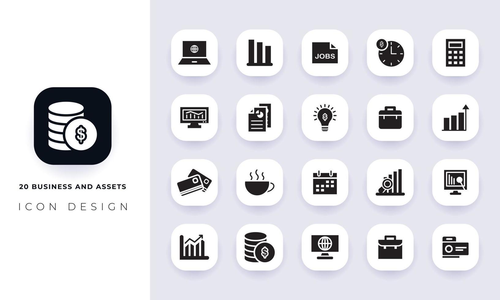 Minimal flat business and assets icon pack. vector