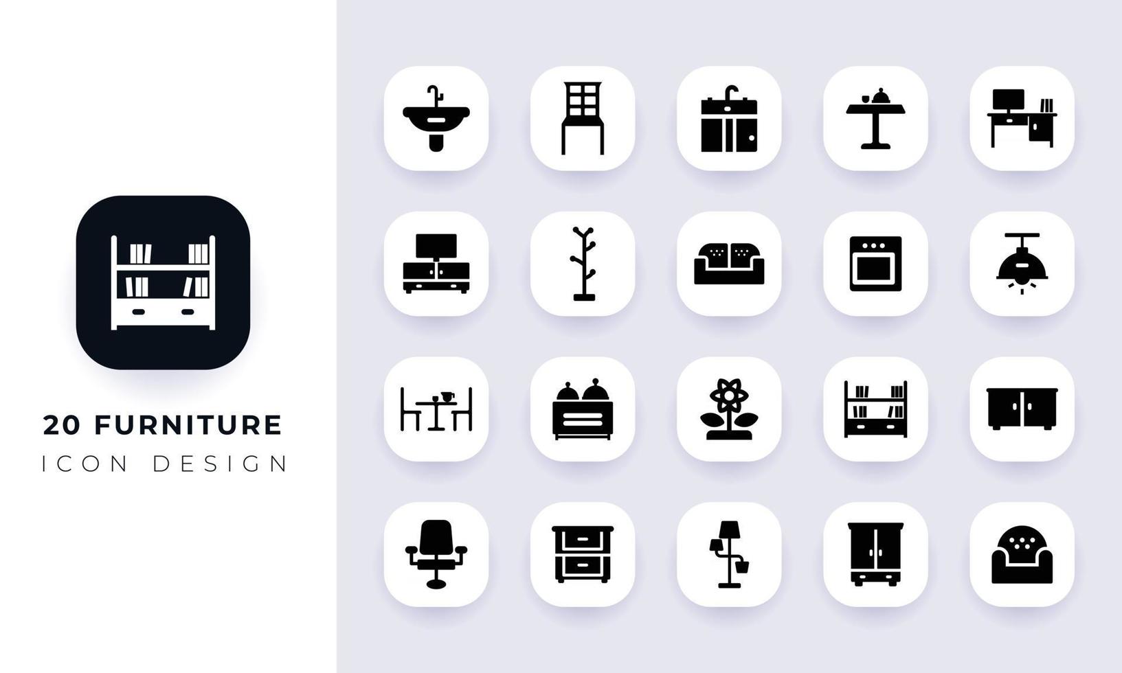 Minimal flat furniture icon pack. vector