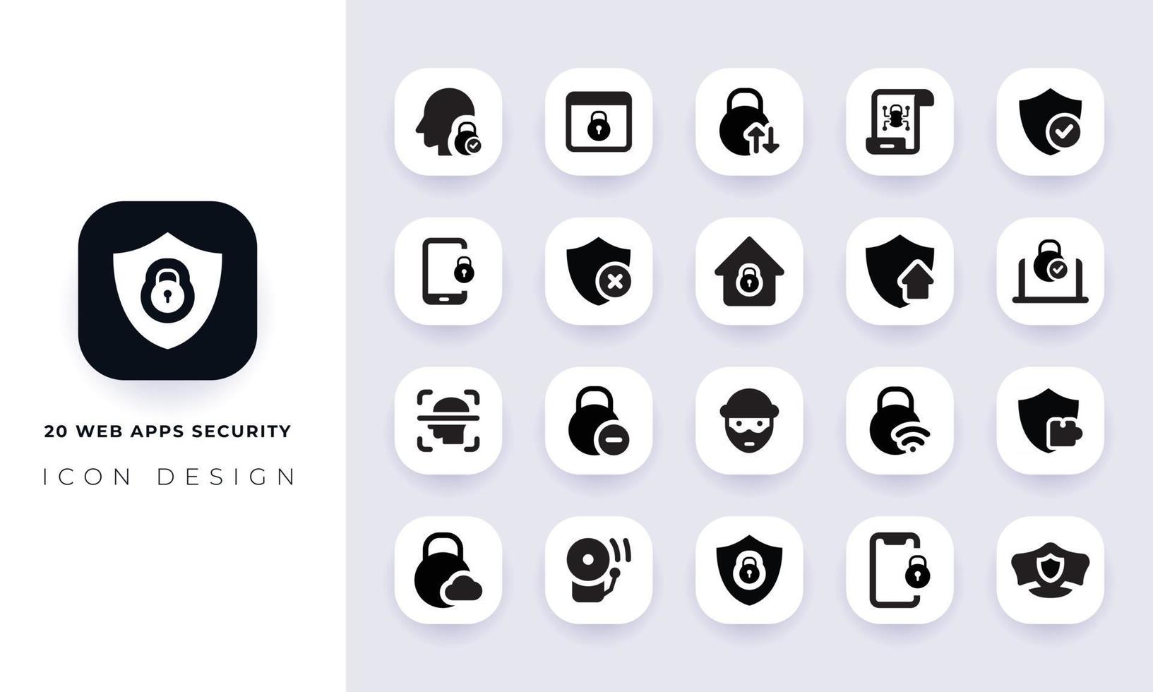 paquete de iconos de seguridad de aplicaciones web planas mínimas. vector