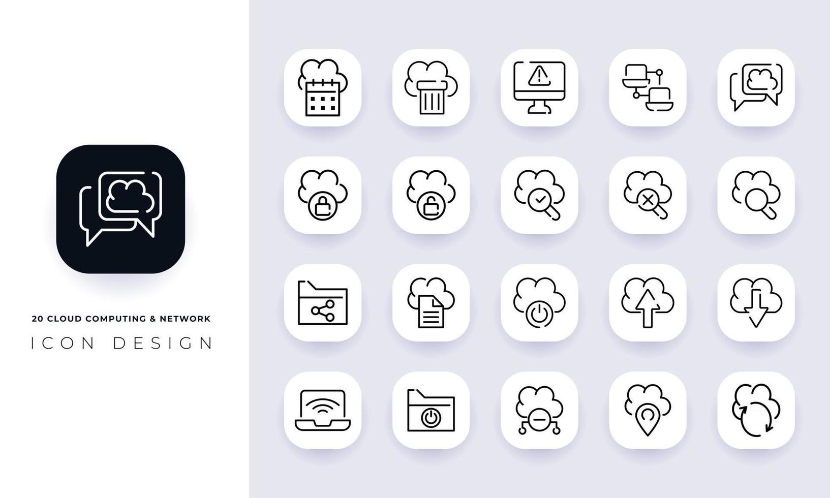 Line art incomplete cloud computing and network icon pack. vector