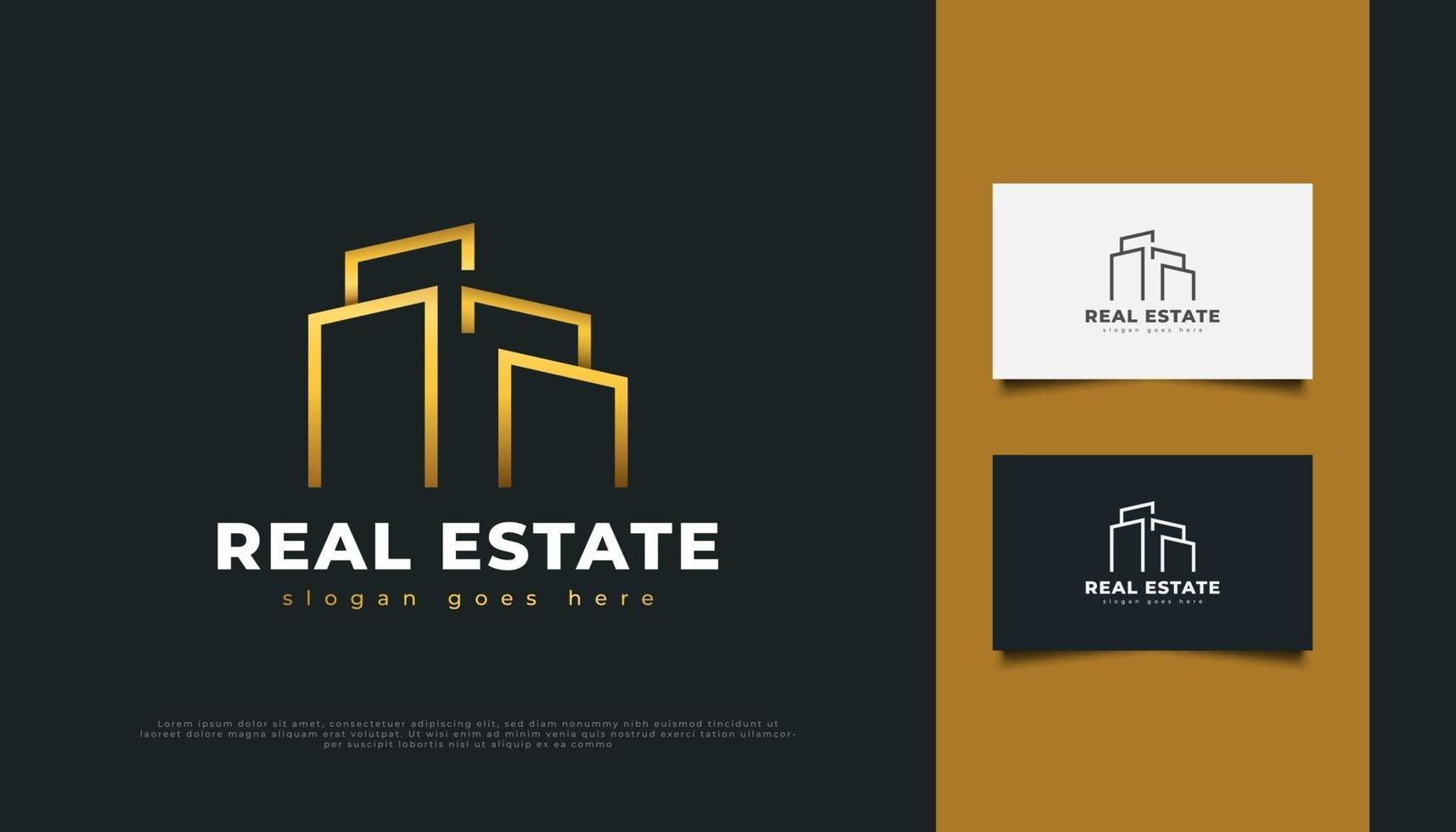 Abstract Luxury Real Estate Logo Design with Gold Line Style vector