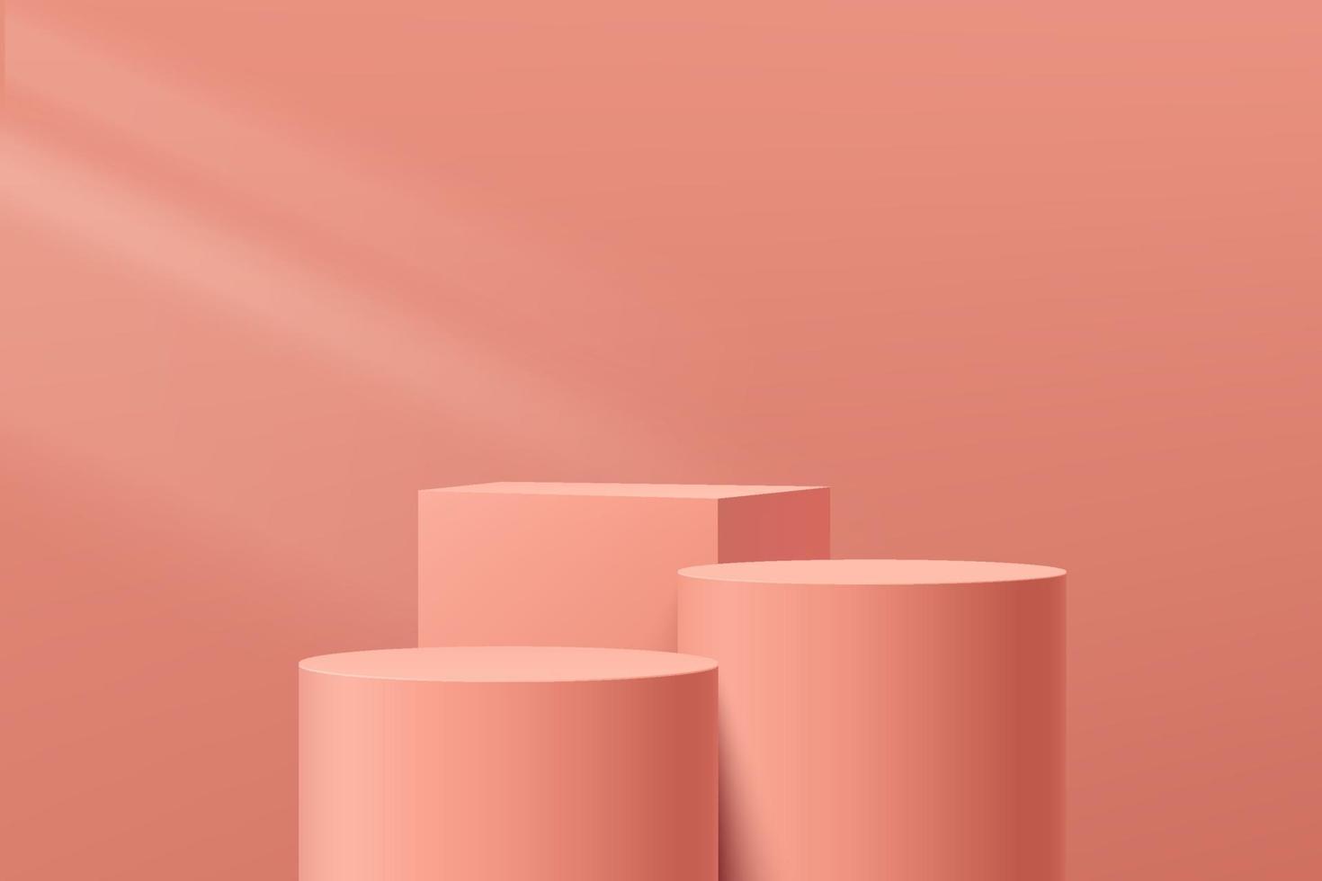 Pink coral geometric pedestal podium with pink minimal wall scene. vector