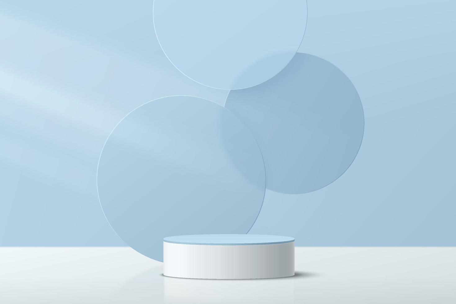 Podio de pedestal de cilindro blanco azul abstracto 3d con círculo de vidrio azul vector