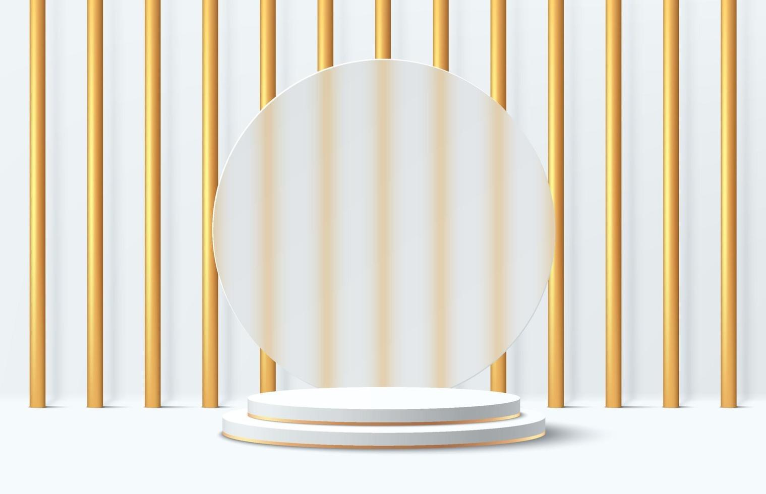 Abstract 3D white and gold cylinder pedestal podium vector