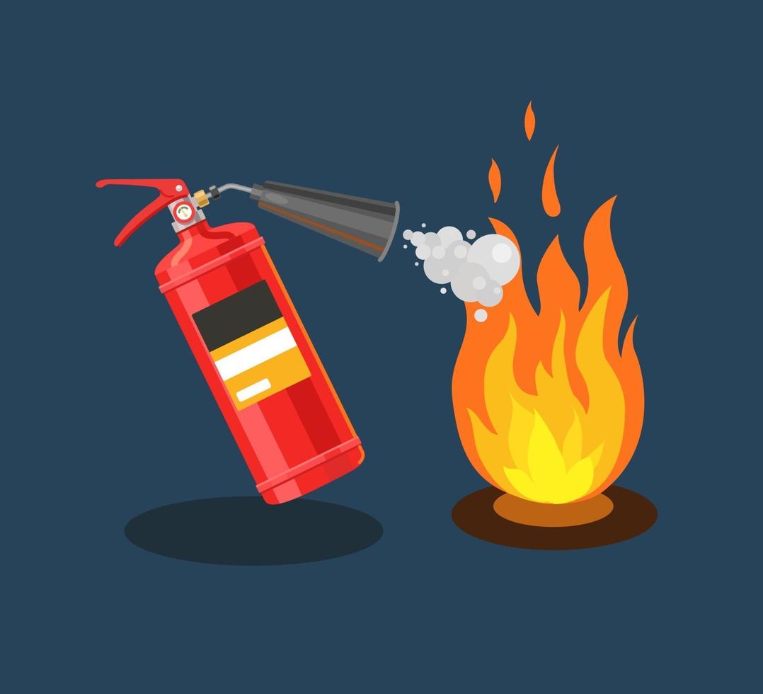 The fire extinguisher extinguishes fire with foam. Fire extinguishing vector